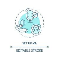 2D editable set up VA thin line blue icon concept, isolated vector, illustration representing voice assistant. vector