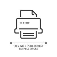 2D pixel perfect editable black printer simple icon, isolated vector, thin line document illustration. vector