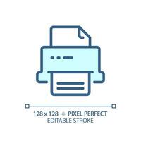 2D pixel perfect editable blue printer icon, isolated vector, thin line document illustration. vector