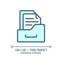 2D pixel perfect editable blue folder icon, isolated vector, thin line document illustration. vector