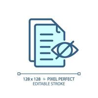 2D pixel perfect editable blue confidential document icon, isolated vector, thin line document illustration. vector