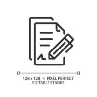 2D pixel perfect editable black contract simple icon, isolated vector, thin line document illustration. vector