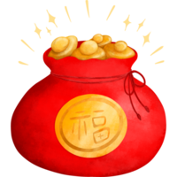 China oro rojo bolso nuevo año festival regalo fortuna Rico cultura Asia dibujar pintar diseño png