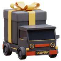 truck with gift box 3d illustration. 3D render car delivery isolated. 3d gift on truck. png