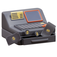 Cash machine 3d icon. 3D cash machine print tab. Billing machine 3d rendering icon. 3d Cash register isolated. png