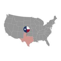 Map pointer with flag of Texas. Vector illustration.