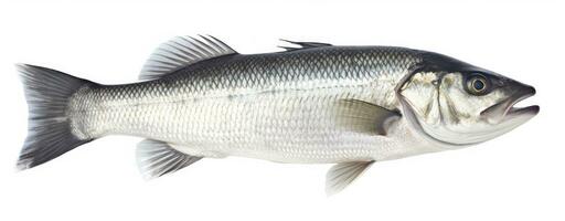 AI generated One fresh sea bass fish isolated on white background. AI Generated. photo