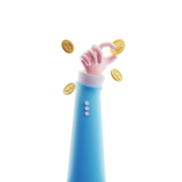 3d illustration of hand holding coin money, concept or give and donate investment on transparent background. png