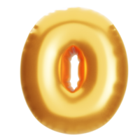 gyllene ballong siffra noll på png transparent bakgrund. för annons och försäljning rabatt, realistisk 3d framställa.