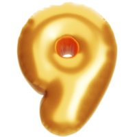 golden balloon number nine on png transparent background. for advertisement and sale discount, realistic 3d render.