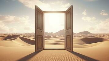 AI generated The opened door on the desert. Unknown and start up concept. AI Generated. photo