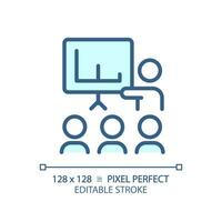 2D pixel perfect editable blue public speaking icon, isolated vector, thin line illustration representing soft skills. vector