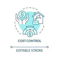 2D editable blue cost control icon, monochromatic isolated vector, construction cost thin line illustration. vector