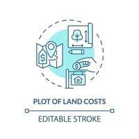 2D editable blue plot of land costs icon, monochromatic isolated vector, construction cost thin line illustration. vector