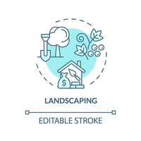 2D editable blue landscaping icon, monochromatic isolated vector, construction cost thin line illustration. vector