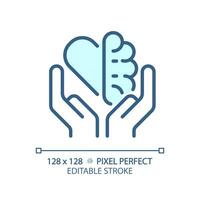 2D pixel perfect editable blue emotion and logic balance icon, isolated vector, thin line illustration representing soft skills. vector