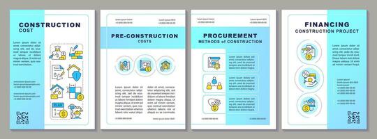 2D construction cost blue brochure template, leaflet design with thin line icons, 4 vector layouts.