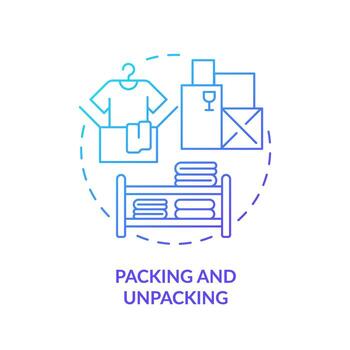 2D packing and unpacking gradient icon representing moving service, simple isolated vector, thin line illustration. vector