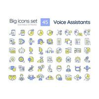 2D editable multicolor big line icons set representing voice assistant, isolated vector, linear illustration. vector