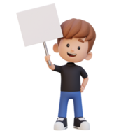 3D kid character holding a blank placard png