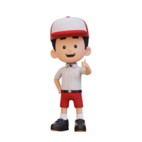 3D kid character give a thumb up with cute happy face png