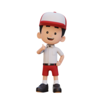 3D kid character give a thumb up with cute happy face png