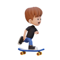 3D kid character ride skateboard png