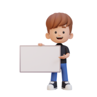 3D kid character holding a blank placard png