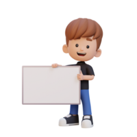 3D kid character holding a blank placard png