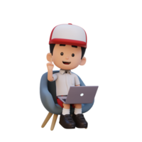 3d ragazzo personaggio Lavorando su un' il computer portatile png