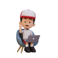 3D kid Character working on a Laptop png