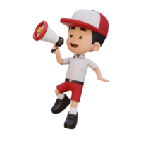 3D cute kid Character jumping and talking on Megaphone png