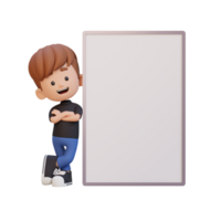 3D kid character holding a blank placard png