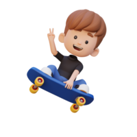 3D kid character ride skateboard png