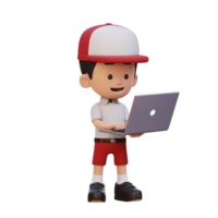 3d enfant personnage travail sur une portable png