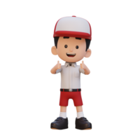 3D kid character give a thumbs up with cute happy face png