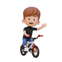 3d criança personagem passeio bicicleta ir para escola png