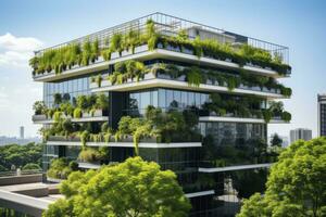 AI generated Office building with green environment. AI Generated photo