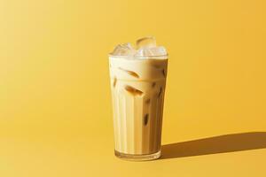 AI generated Iced Latte on yellow background. AI Generated photo