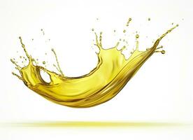 AI generated Olive or engine oil splash, cosmetic serum liquid isolated on white background. Generative AI photo