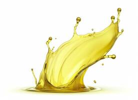 AI generated Olive or engine oil splash, cosmetic serum liquid isolated on white background. Generative AI photo