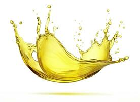 AI generated Olive or engine oil splash, cosmetic serum liquid isolated on white background. Generative AI photo