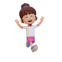 3d linda niña en saltando actitud png