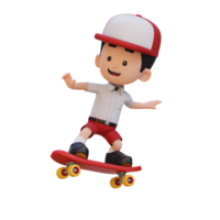 3D kid character ride skateboard png