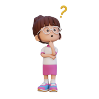 3D cute girl thinking clueless png