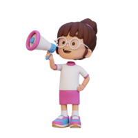 3D cute girl Character talking on Megaphone png