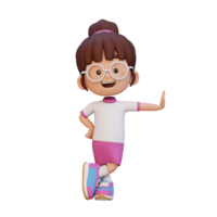 3d fille personnage pose sur transparent mur png