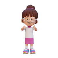 3D girl character give a thumbs up with cute happy face png