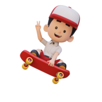 3D kid character ride skateboard png