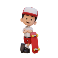 3D kid character ride skateboard png